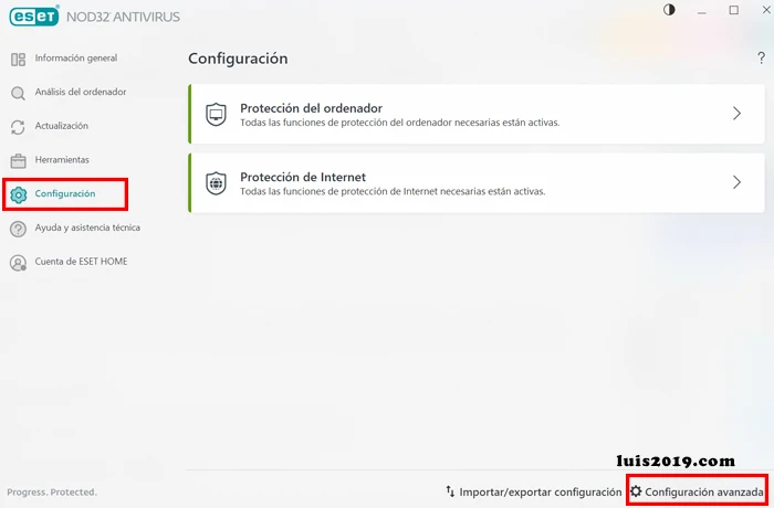Acceder a configuración avanzada de ESET