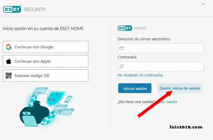 Instalar ESET NOD32 Paso 3 opciones de eset home