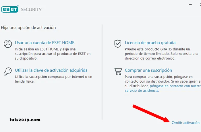 Instalar ESET NOD32 Paso 4 opciones de activación con licencia o prueba gratis