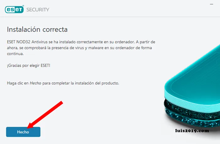 Instalar ESET NOD32 Paso 6 finalizado clic en Hecho
