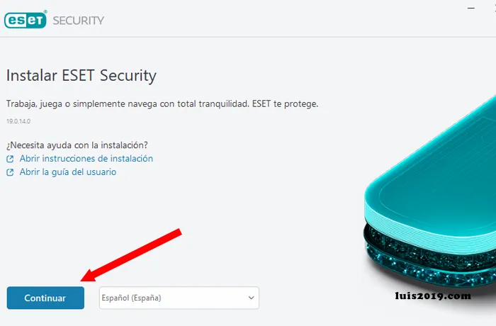 Instalar ESET NOD32 Paso1 Escoger idioma y continuar