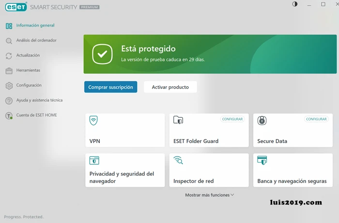 Panel Principal de Antivirus ESET
