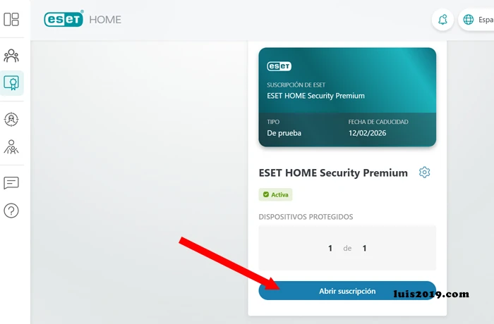 Portal Web de ESET Home abrir suscripciones