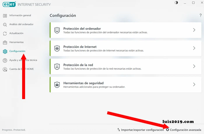 Acceder a Configuración avanzada de ESET Internet Security