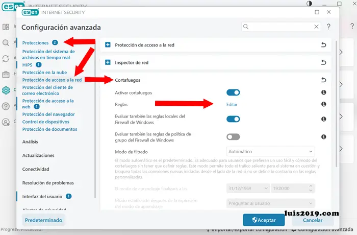 Acceder al Firewall de ESET